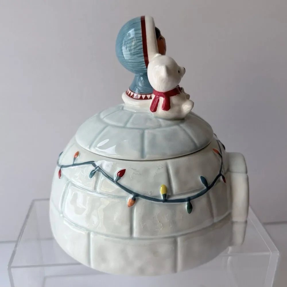 Hallmark Frosty Friends Igloo Ceramic Cookie Jar Retired 2016 Eskimo *READ*